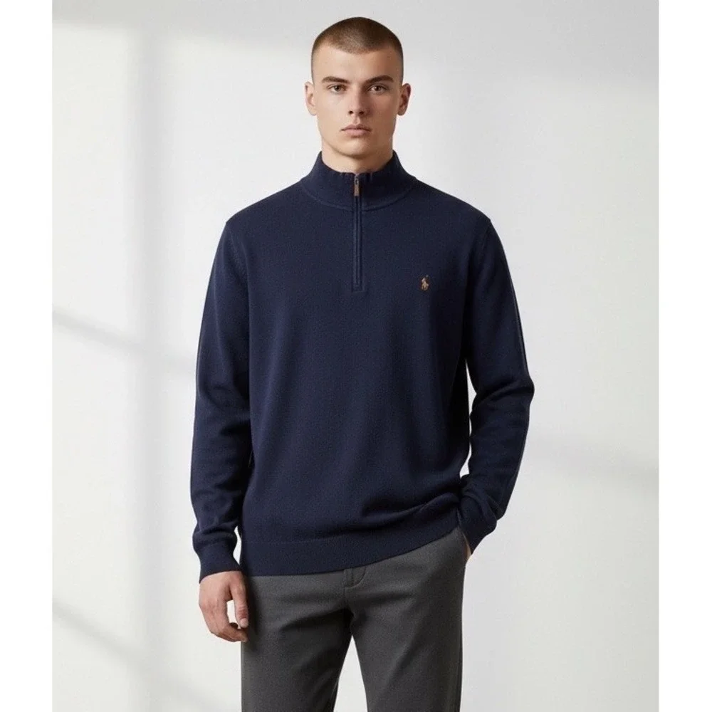 Polo Ralph Lauren Men's 3XLT Navy Blue Estate Rib Quarter Zip Pullover‎ Sweater